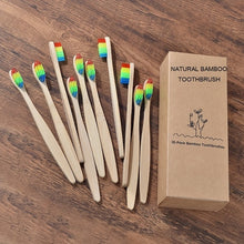 Load image into Gallery viewer, Novo design cor misturada escova de dentes de bambu eco amigável escova de dentes de madeira macia ponta de cerdas de carvão vegetal adultos escova de dentes cuidados orais
